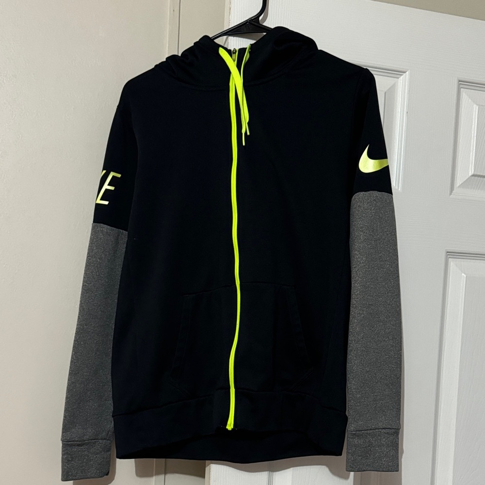 Nike Black Hoodie with Neon Yellow and Gray Accents